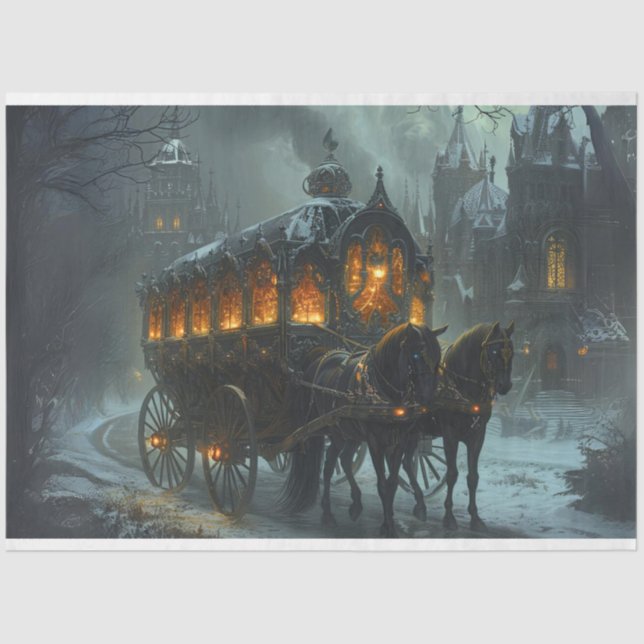 Decoupage Funeral Carriage at Gothic Manor Tissue Paper (Front)