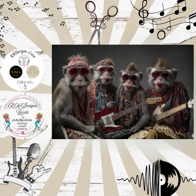 Decoupage Funky Monkey Rockers Band Boho Art  Tissue Paper (Creator Uploaded)