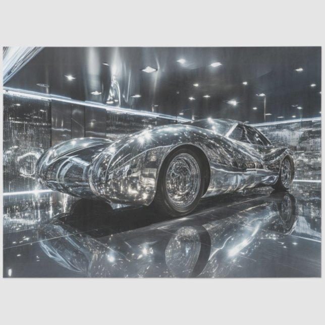 Decoupage Futuristic Silver Reflective Sleek Car  Tissue Paper (Front)
