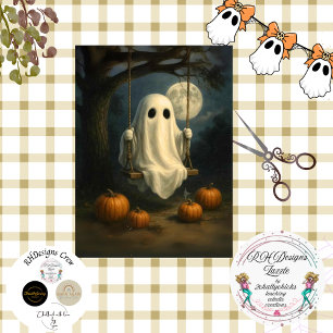 Decoupage Ghostly Magic Swinging In Moon  Tissue Paper