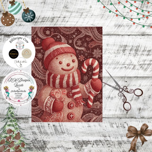 Decoupage Gingerbread Snowman Candy Cane Scene Tissue Paper (Creator Uploaded)