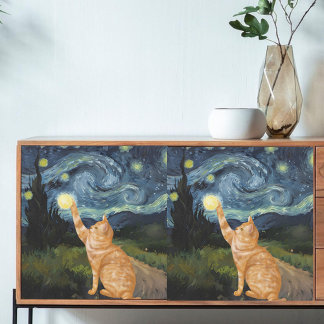 Decoupage Gogh Kitty Starry Night Cat Tissue Paper