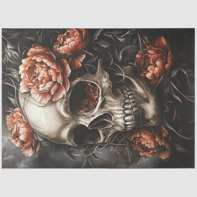 Decoupage Gothic Elegant Bronze Toned Skull   Tissue Paper (Front)