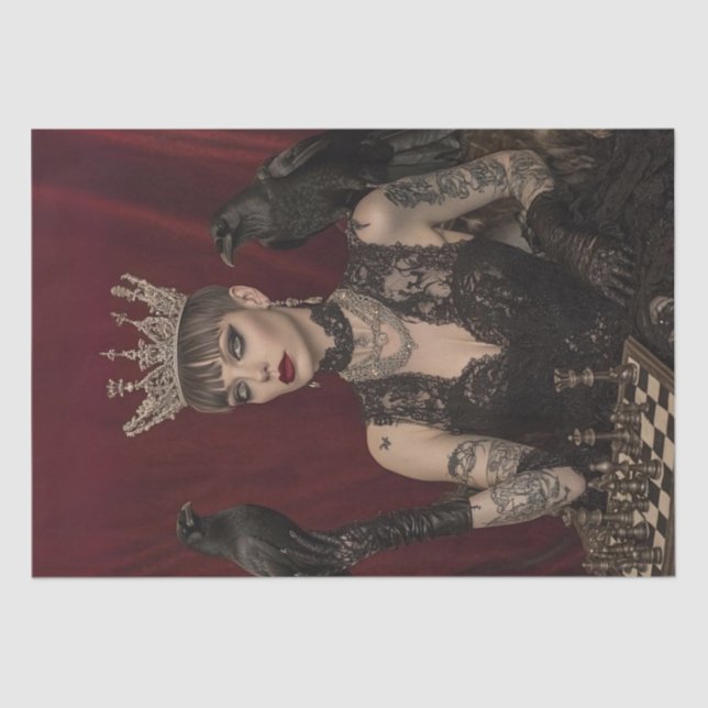 Decoupage Gothic Queen in Black With Pet Crow Tissue Paper (Front)