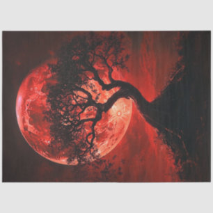 Decoupage Gothic Red Moon Black Tree Crimson Hues Tissue Paper