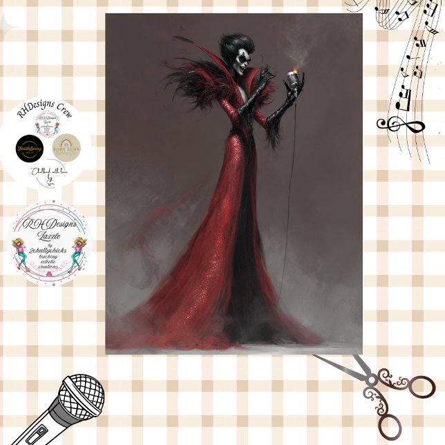 Decoupage Gothic Singer Performer Red Gown  Tissue Paper (Creator Uploaded)