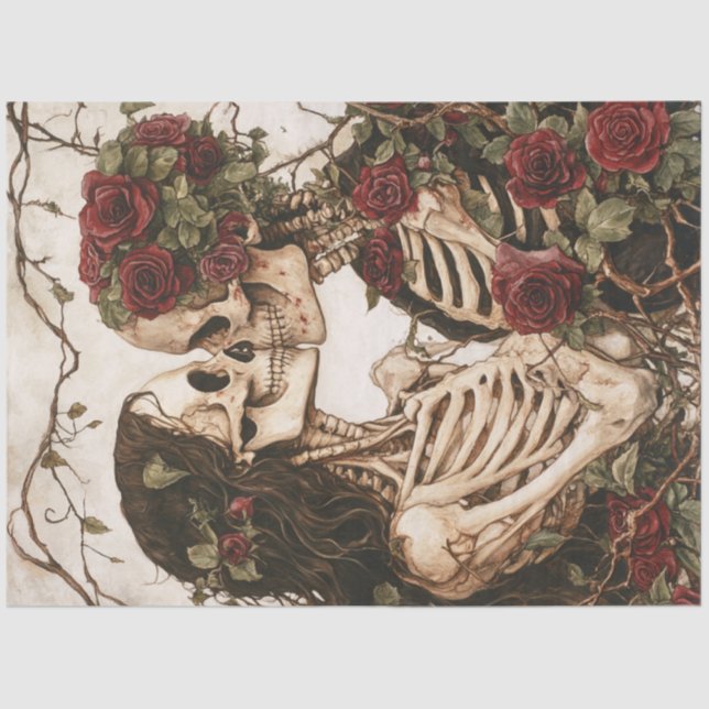 Decoupage Gothic Skeletons With Floral Crowns Tissue Paper (Front)
