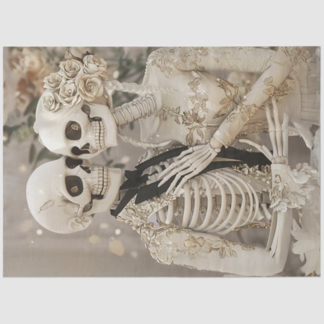 Decoupage Gothic White Glass Skeleton Couple Wed  Tissue Paper (Front)