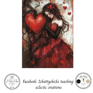 Decoupage Gothic Woman Red Dress Valentine Heart Tissue Paper