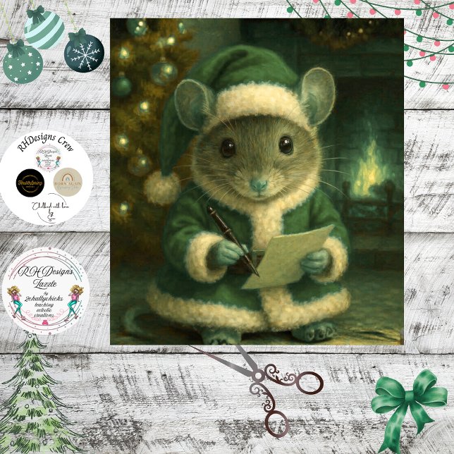 Decoupage Green Dressed Santa Mouse  Tissue Paper (Creator Uploaded)