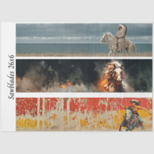 Decoupage Hand Saw Art Western 26x6" Designs Tissue Paper