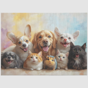 Decoupage Happy Joyful Dogs, Cats, Mouse Tissue Paper