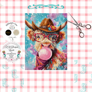 Decoupage Highland Bubblegum Cowgirl Pink Glasses  Tissue Paper