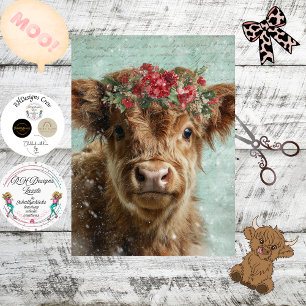Decoupage Highland Calf Christmas Scene Snowing  Tissue Paper