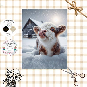 Decoupage Highland Calf Rustic Barn Snow Scene Tissue Paper