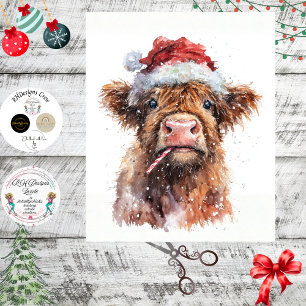 Decoupage Highland Calf Santa Hat Candy Cane Snow Tissue Paper
