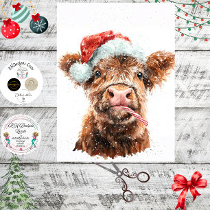 Decoupage Highland Calf Santa Hat Candy Cane Tissue Paper
