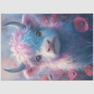 Decoupage Highland Calf Surrounded Poppies Tissue Paper