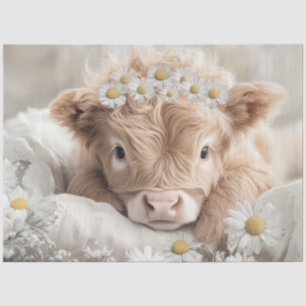 Decoupage Highland Calf & White Daisies Nursery  Tissue Paper