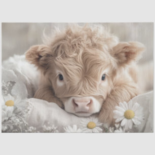 Decoupage Highland Calf White Daisies Tissue Paper