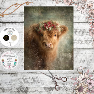 Decoupage Highland Calf Winter Floral Art Tissue Paper