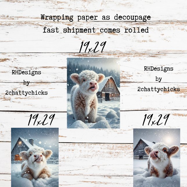 Decoupage Highland Calves Winter Scene  Wrapping Paper Sheet (Creator Uploaded)