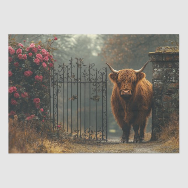 Decoupage Highland Cow Black Gate Forest Tissue Paper (Front)
