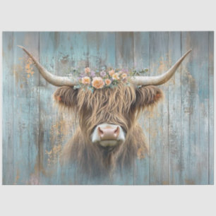 Decoupage Highland Cow Blue Distressed Background Tissue Paper