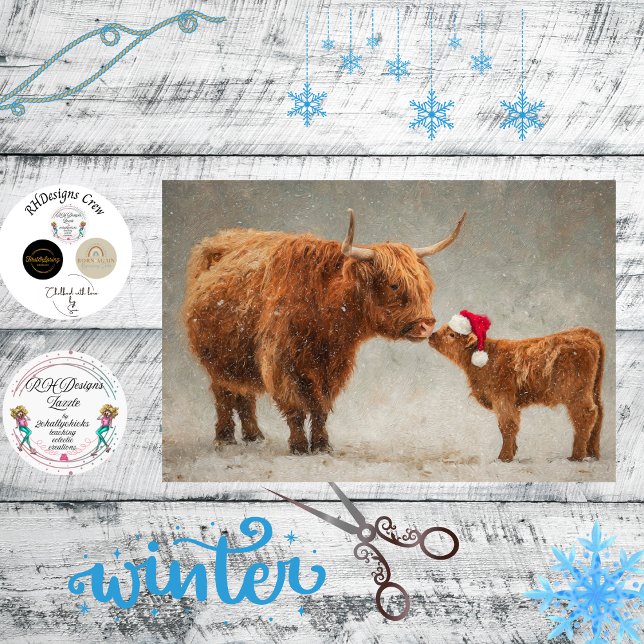 Decoupage Highland Cow Calf Kissing in the Snow Tissue Paper (Creator Uploaded)