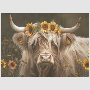 Decoupage Highland Cow Laying Field Sunflowers Tissue Paper
