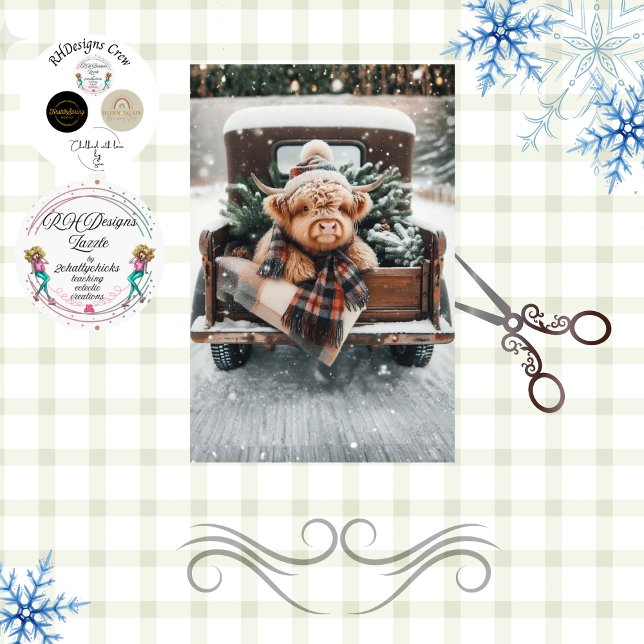 Decoupage Highland Cow Plaid Pinecones Winter  Tissue Paper (Creator Uploaded)