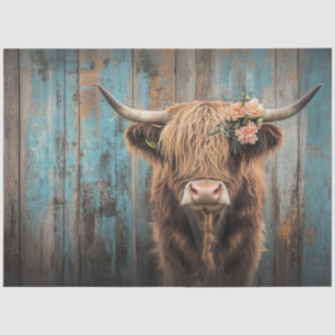 Decoupage Highland Cow Shaggy Fur Weathered Fence  Tissue Paper
