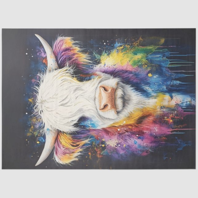 Decoupage Highland Cow Splash Vibrant Colours Tissue Paper (Front)
