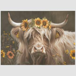 Decoupage Highland Cow Sunflower Field Farm Life Tissue Paper