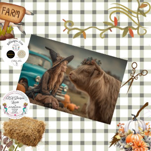 Decoupage Highland Cow & Witch Farm Scene Tissue Paper