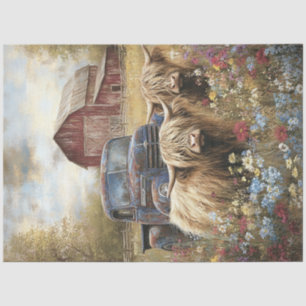 Decoupage Highland Cows Blue Truck Red Barn  Tissue Paper