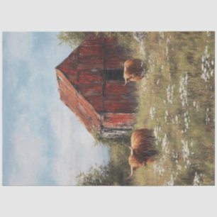 Decoupage Highland Cows in Wildflowers Rustic Barn Tissue Paper