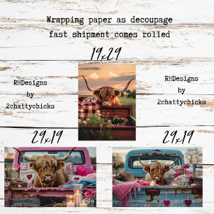 Decoupage Highland Cows Rustic Art Wrapping Paper Sheet