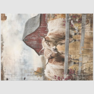Decoupage Highland Cows Sage Grass Red Barn Tissue Paper