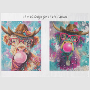 Decoupage Highland Western Bubble Gum 11x14 Canvas Tissue Paper