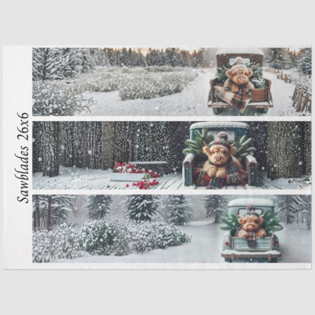 Decoupage Highland Winter Calves Truck Handsaws Tissue Paper (Front)