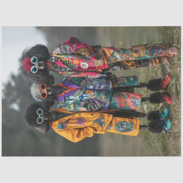 Decoupage Hippie Hipsters Standard Poodles Bicycle Tissue Paper (Front)