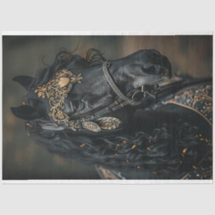 Decoupage Horse Black Nobility Golden Adornments Tissue Paper