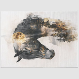 Decoupage Horse Double Exposure Moonlit Forest Tissue Paper