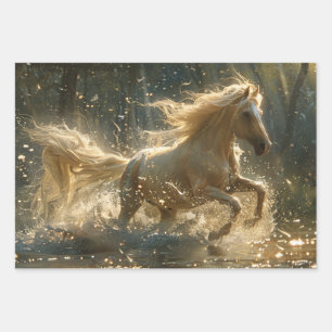 Decoupage Horses in Wild Gallop in the Wild Wrapping Paper Sheet