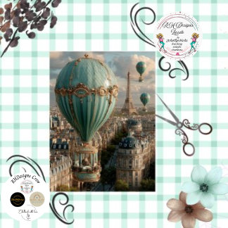 Decoupage Hot Air Balloon Eiffel Tower Scene Tissue Paper