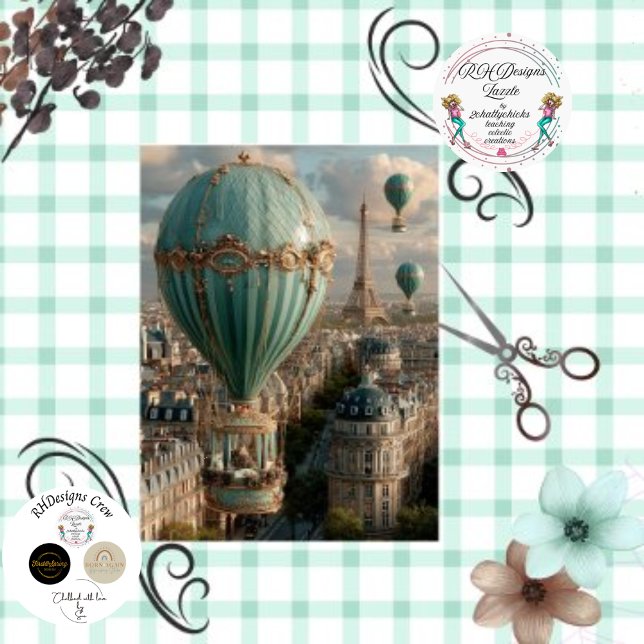 Decoupage Hot Air Balloon Eiffel Tower Scene Tissue Paper (Creator Uploaded)