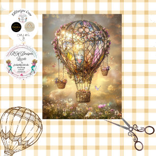 Decoupage Hot Air Balloon Stained Glass Floral Tissue Paper