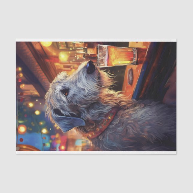 Decoupage Irish Wolfhound at the bar tissue paper (Front)