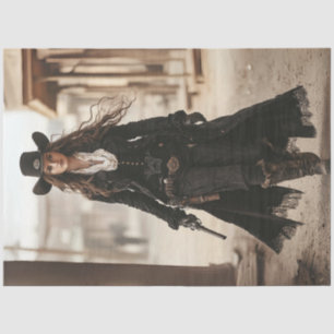 Decoupage Lady Sheriff in Black Western Style Tissue Paper